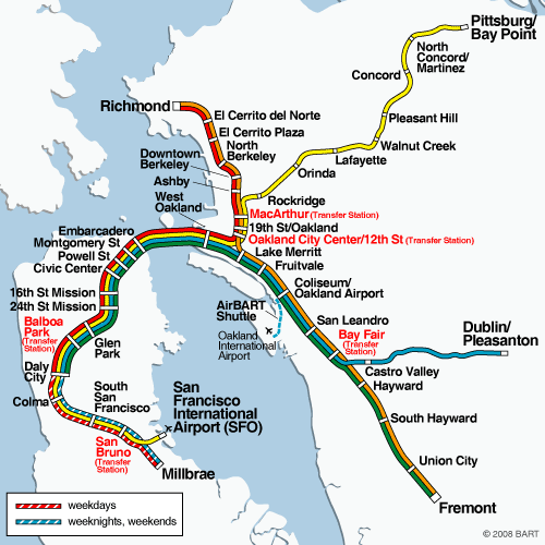 Der Streckenplan der Bay Area Rapid Transit